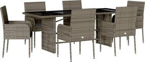 vidaXL Set mobilier de grădină cu perne, 7 piese, gri, poliratan