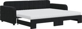vidaXL Pat de zi cu extensie și saltea, negru, 90x200 cm, catifea