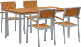 vidaXL Set de masă pentru grădină 5 pcs Gri Lemn Solid de Acacia