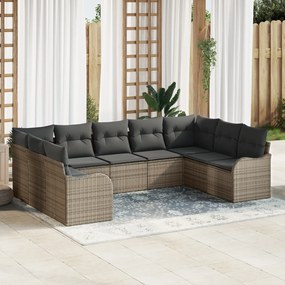 Set de canapea de grădină modulară de 9 piese cu perne Gri, Ratan Poli