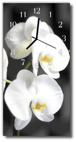 Ceas de perete din sticla vertical Flori orhidee albe