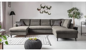 Canapea extensibilă din catifea în formă de „U” cu șezlong pe partea dreaptă Miuform Stylish Stan, gri închis