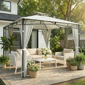 Outsunny Tonnelă de grădină pentru exterior Cadru de acoperiș retractabil și acoperiș dublu UV50+ Impermeabil 3x3 m Crem | Aosom Romania