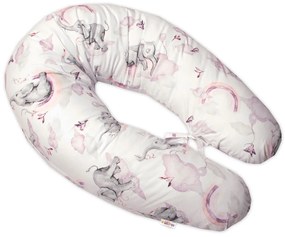 Alăptarea pernă de bumbac - pernă relaxantă Baby Nellys, Elefant și Curcubeu, roz