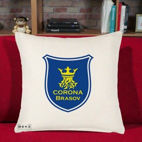 Perna Personalizata Corona Brasov Fotbal, 40x40 cm, Crem Reliefat, Husa Detasabila, Perna Inclusa, BEKZ®