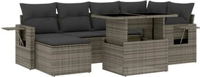 vidaXL Set canapele de grădină, 7 piese, cu perne, gri, poliratan
