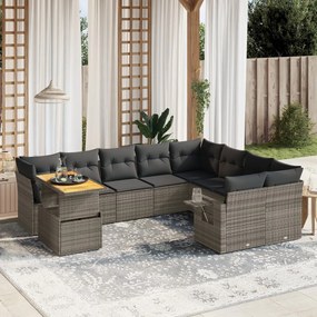 vidaXL Set mobilier de grădină cu perne, 10 piese, gri, poliratan
