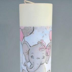 Lumanare Botez Elefant cu roz 7 cm, 60 cm