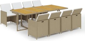 vidaXL Set mobilier pentru grădină cu perne, 9 piese, bej, poliratan