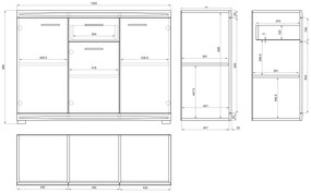 Mazzoni Mobilier perete SIMPLE Beton Millennium/Alb Luciu - COMODĂ TV VITRINĂ DOUĂ COMODE PENTRU LIVING