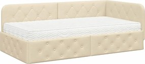 vidaXL Cadru de pat colțar Crem 90 x 200 cm țesătură