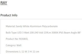 Mini Aplica LED pentru iluminat exterior IP65 RAY alba