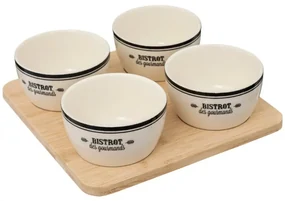 Set servire Bistrot, ceramica, lemn, 4 boluri, 22 x 22 x H 6.30 cm