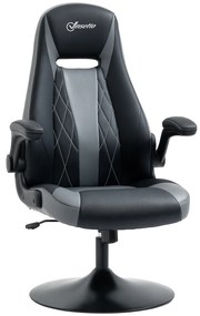 Vinsetto Scaun de gaming ergonomic cu bază rotundă din metal pivotantă 360° înălțime reglabilă pernă pentru gât brațe rabatabile PVC gri negru | Aosom Romania