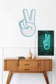 Decoratiune luminoasa LED de perete Victory Sign Albastru 29x44x2 cm