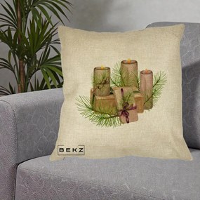 Perna Decorativa Lumanari cu Cadouri Naturale, 40x40 cm, Crem, Husa Detasabila, Perna Inclusa, BEKZ®