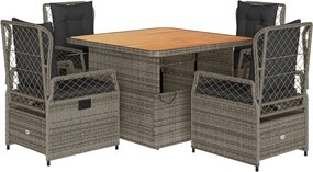 vidaXL Set mobilier de grădină cu perne, 5 piese, gri, poliratan