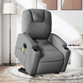 vidaXL Fotoliu electric masaj rabatabil cu ridicare, gri închis textil