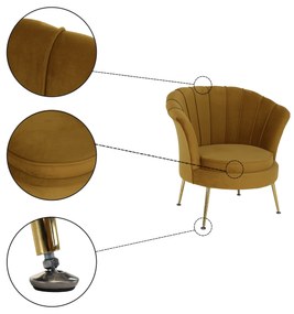 Fotoliu în stil Art-deco, catifea Velvet muştar/crom auriu, NOBLIN NEW