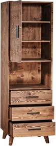 Vitrină lemn masiv Timeless 3 Sertare 1 Ușă 1 Nișă Whisky, 55 × 45 × 190 cm - Usă de sticlă