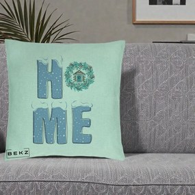 Perna Decorativa HOME Iarna cu Coroana, 40x40 cm, Verde Menta, Husa Detasabila, Perna Inclusa, BEKZ®