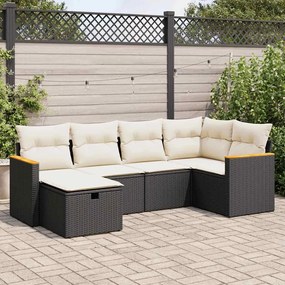 3325913 vidaXL Set mobilier de grădină cu perne, 6 piese, negru, poliratan