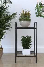 Etajera metal pentru flori 2 rafturi Decor Homs 33 x 60 x 31 cm, negru