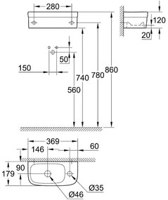 Lavoar baie suspendat Grohe Euro Ceramic 37x18 cm