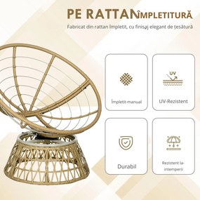 Outsunny Fotoliu din coș Fotoliu din ratan Scaun outdoor, stil boho, rezistent la intemperii, 85 cm x 70 cm x 82 cm, Crem + Natural | Aosom Romania