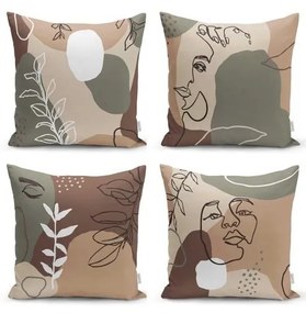 Set 4 fețe de pernă Minimalist Cushion Covers Drawing Face, 43 x 43 cm