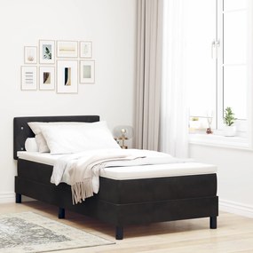 vidaXL Pat box spring cu saltea, negru, single, catifea