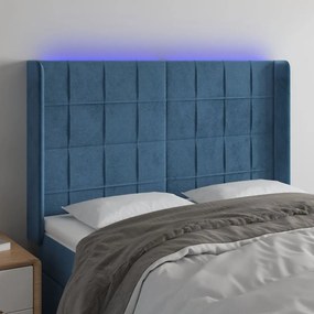 3124100 vidaXL Tăblie de pat cu LED, albastru închis, 147x16x118/128cm catifea
