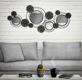 Decoratiune de perete neagra din metal si oglinda, 117x5,5x49 cm, Dark Round Mauro Ferretti