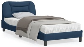 3207743 vidaXL Cadru de pat cu tăblie, albastru, 90x190 cm, textil