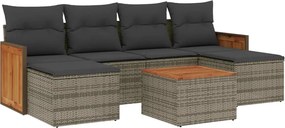 vidaXL Set canapele de grădină, 7 piese, cu perne, gri, poliratan