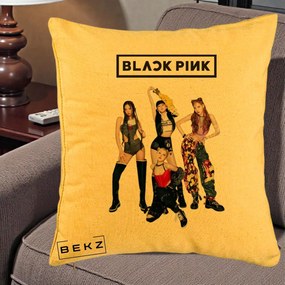 Perna Personalizata K-pop BLACKPINK Fotografie de Grup, 40x40 cm, Galben, Husa Detasabila, Perna Inclusa, BEKZ®