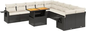 vidaXL Set canapele de grădină cu perne, 11 piese, negru, poliratan