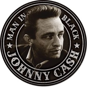 Placă metalică Johnny Cash - Man in Black Round