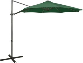 vidaXL Umbrelă în consolă cu stâlp și LED-uri, verde, 300 cm