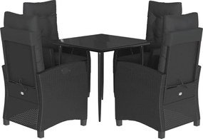 vidaXL Set mobilier de grădină cu perne, 5 piese, negru, poliratan