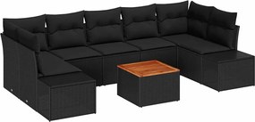 vidaXL Set de canapele pentru grădină 8 pcs Negru poliratan