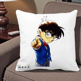 Perna Personalizata Detective Conan Conan Arata, 40x40 cm, Alba Mata, Husa Detasabila, Perna Inclusa, BEKZ®