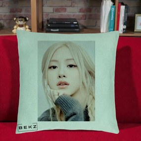 Perna Personalizata K-pop BLACKPINK Rose cu Jucarie de Plus, 40x40 cm, Verde Menta, Husa Detasabila, Perna Inclusa, BEKZ®