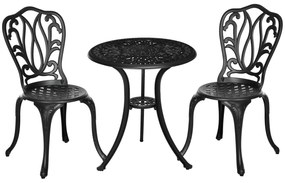 Outsunny Set de mobilier de grădină 2 locuri, 2 scaune și Masă rotundă stil retro din fontă de aluminiu, negru | Aosom Romania