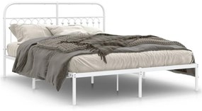 376651 vidaXL Cadru de pat metalic cu tăblie, alb, 150x200 cm