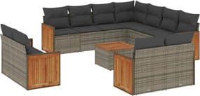 vidaXL Set canapea de grădină cu perne, 12 piese, gri, poliratan