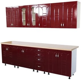 Bucatarie Zebra 260 cm din MDF Rosu Tulip cu blat termoizolant imitatie crem