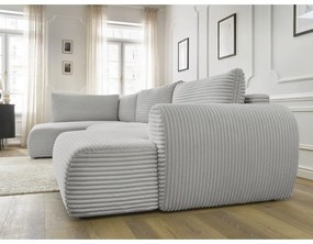 Colțar gri deschis extensibil/cu spațiu de depozitare cu tapițerie din catifea reiată (cu colț pe partea stângă/în formă de "U") Lucien – Bobochic Paris