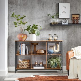 Biblioteca, raft cu 6 unitati de depozitare, din lemn, 33x120x80 cm, maro rustic