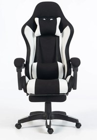 ALFORD Scaun gaming cu Masaj in 5 puncte, Perna lombara cu Masaj, Sistem iluminare banda LED RGB, Boxe Bluetooth, suport picioare, textil, Negru